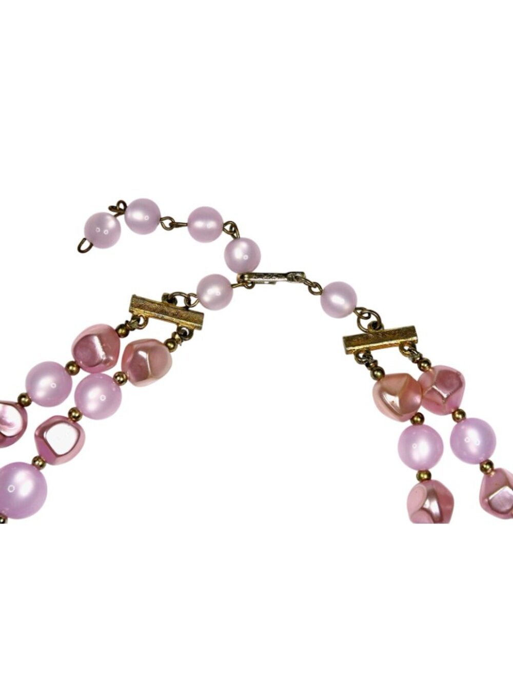 1960s Coro 2-Strand Pale Pink & Purple Chunky Beads Necklace Vintage Jewelry - Picture 3 of 5